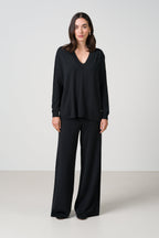 Kaia Elastic Waist Pants | Black | Fine Knit