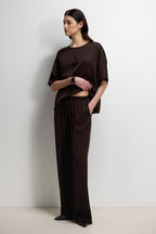 Corin Elastic Waist Satin Trousers | Espresso Brown