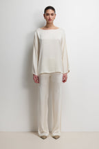 Genet Elastic Waist Bias Satin Trousers | Ivory