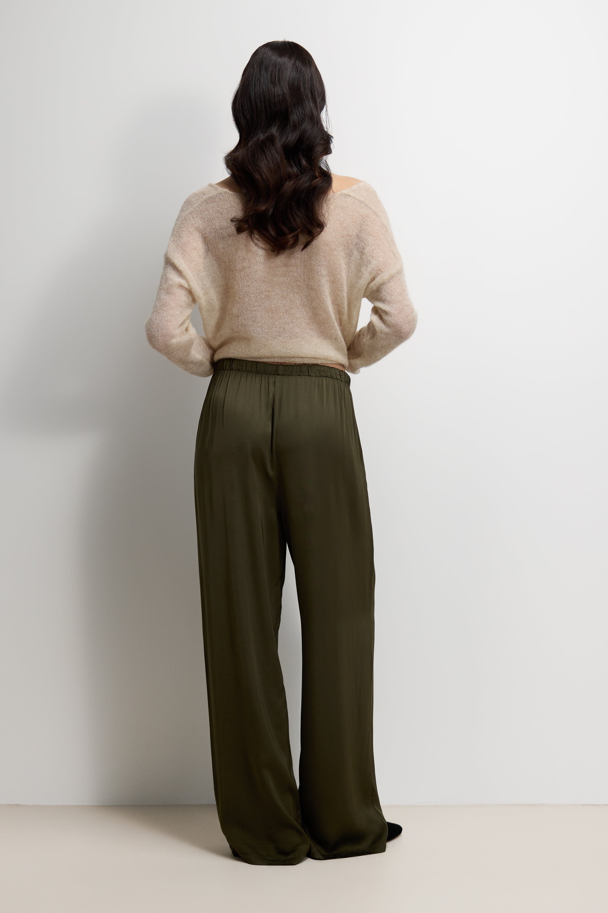 Corin Elastic Waist Satin Trousers | Khaki