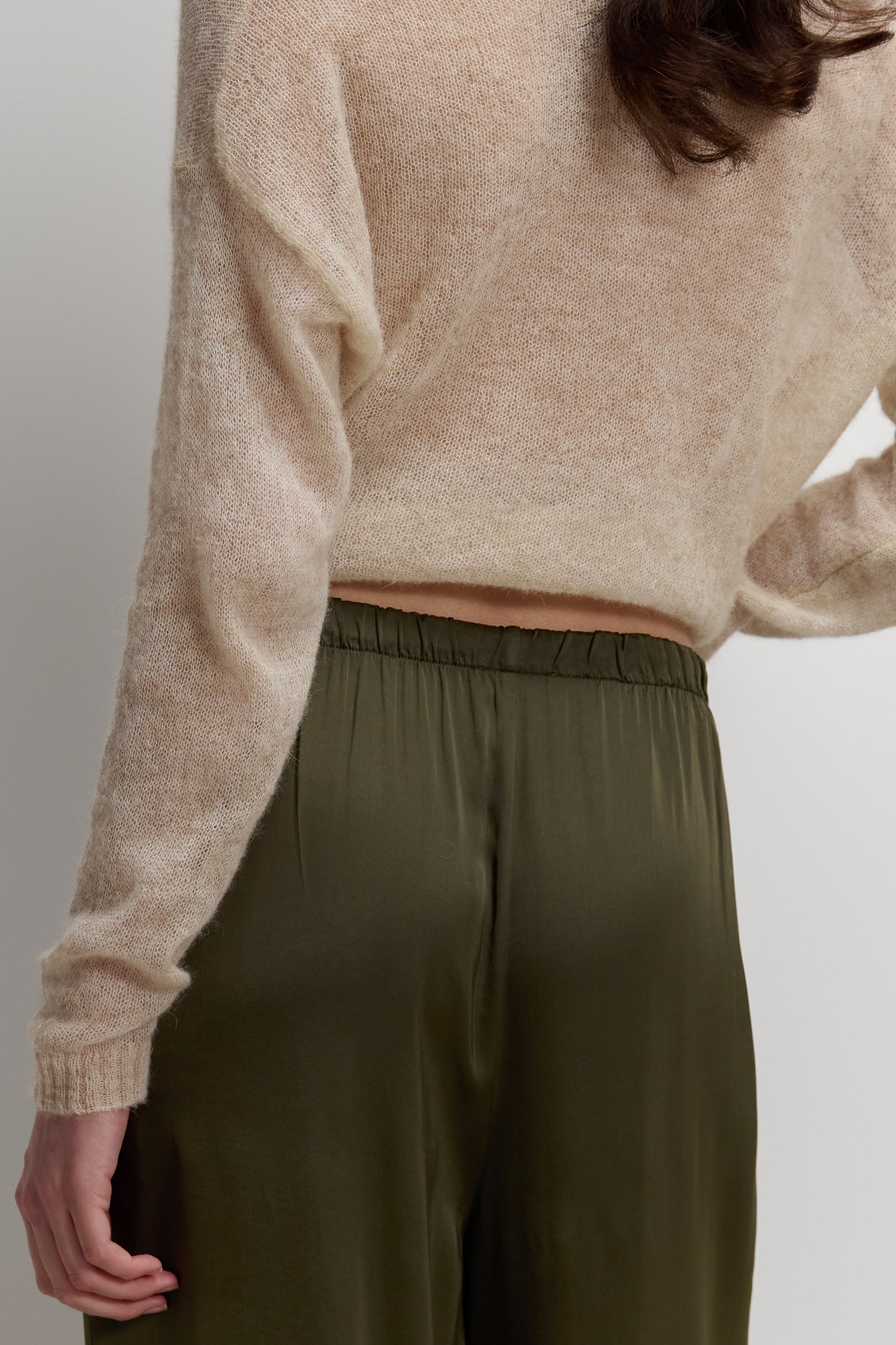 Corin Elastic Waist Satin Trousers | Khaki