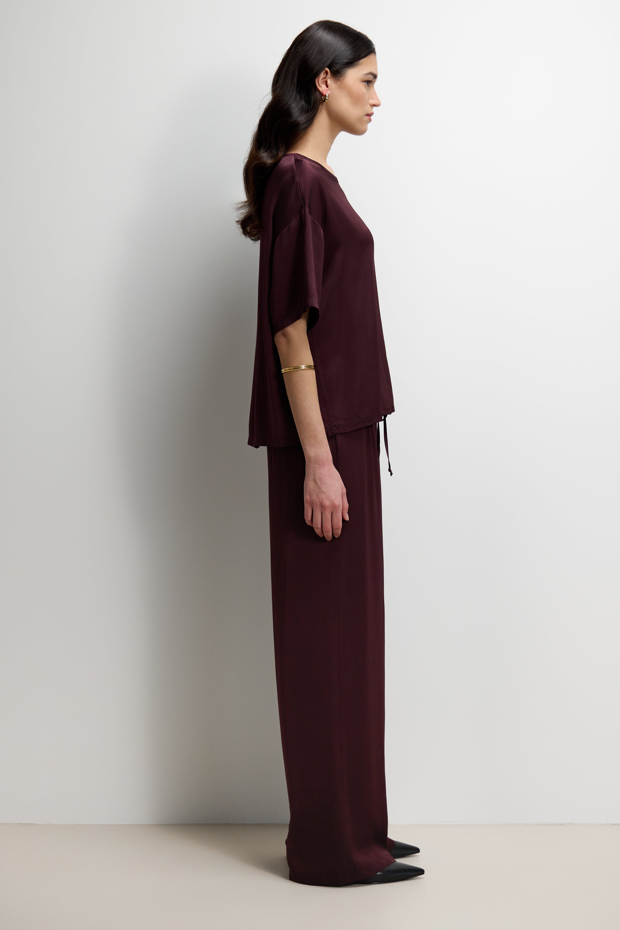 Mila Back Slit Satin Top | Amethyst Plum