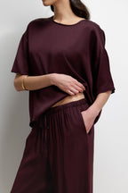 Corin Elastic Waist Satin Trousers | Amethyst Plum