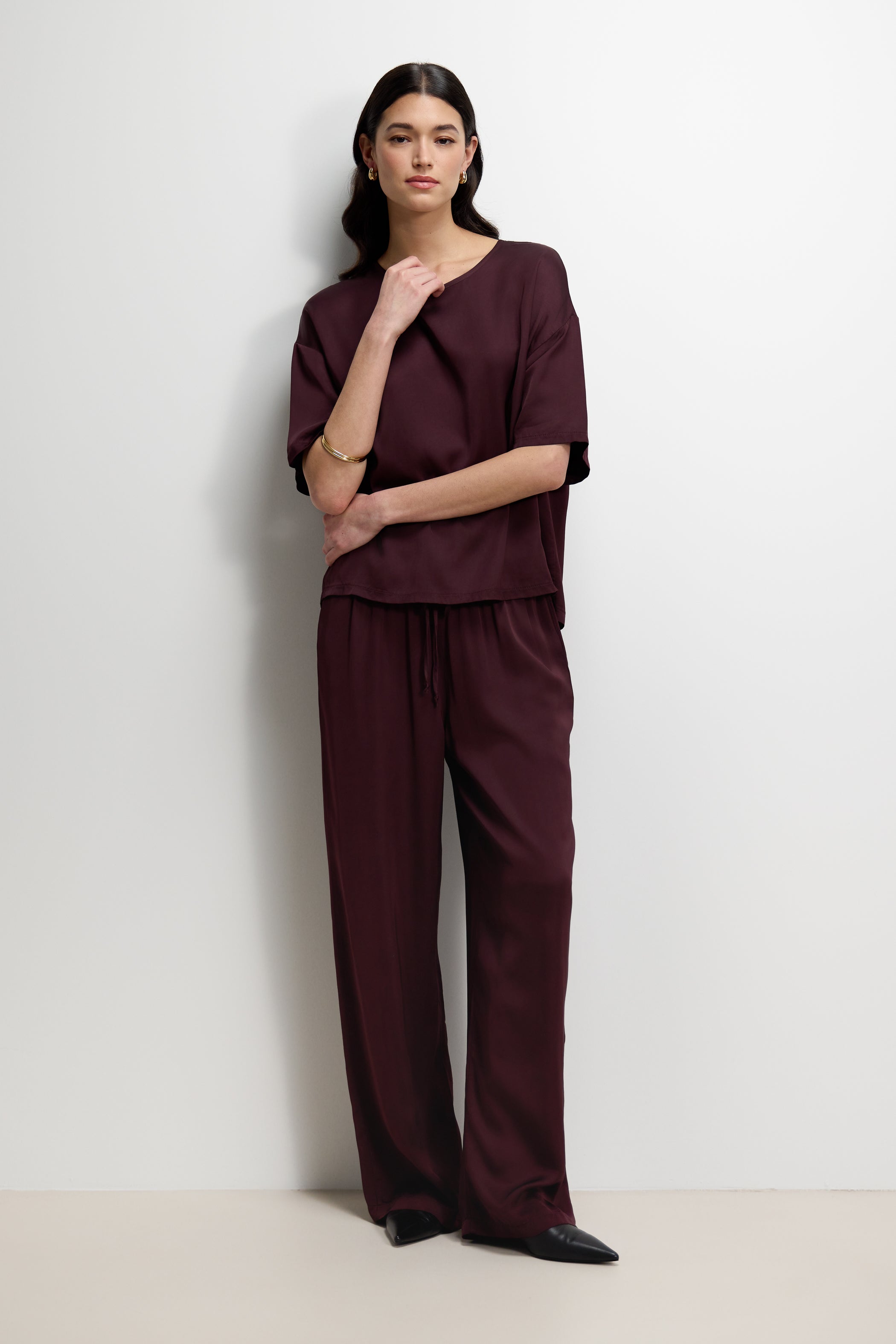 Mila Back Slit Satin Top | Amethyst Plum