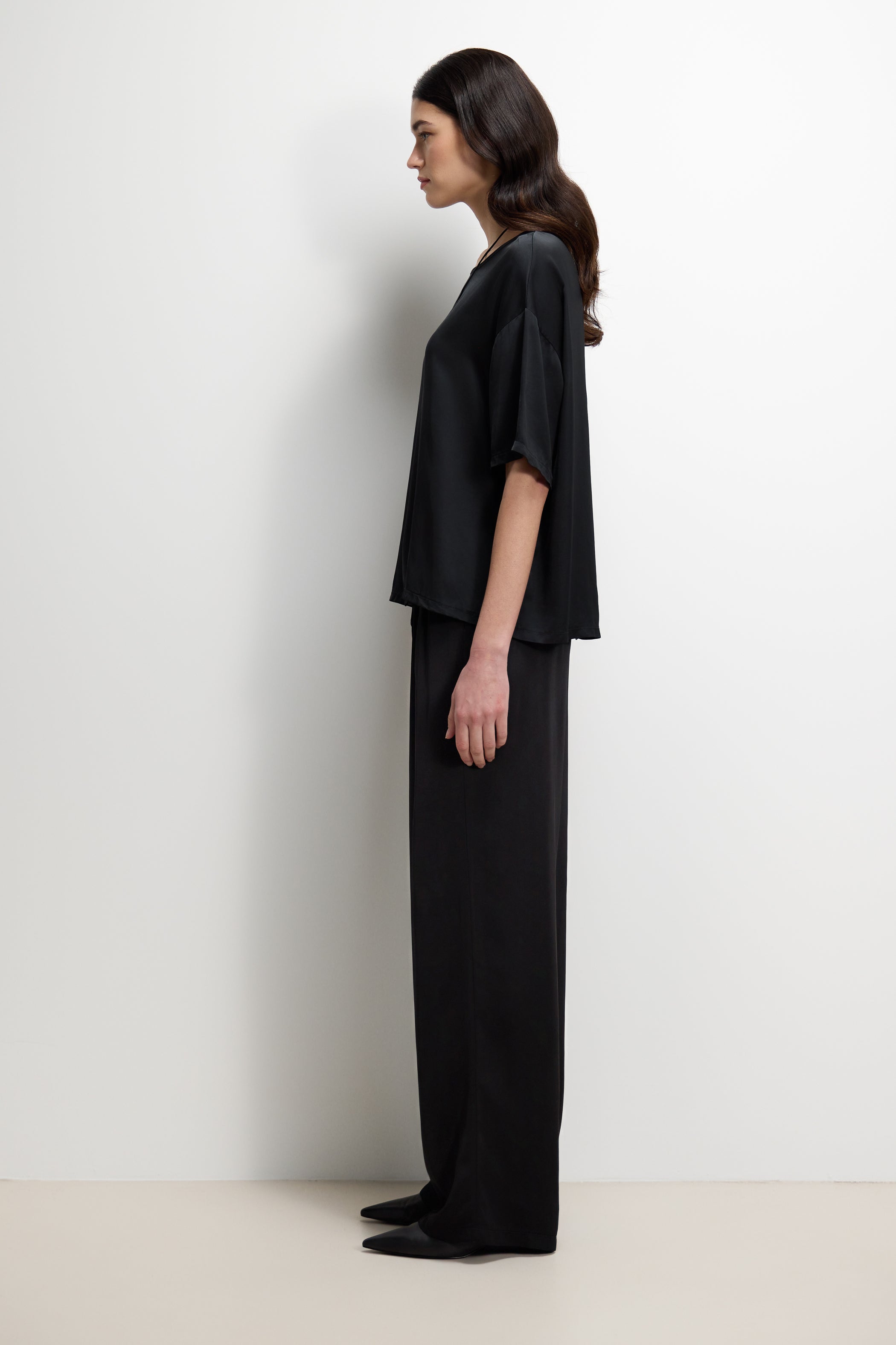 Corin Elastic Waist Satin Trousers | Black