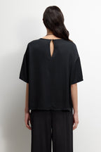 Mila Back Slit Satin Top | Black