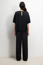 Mila Back Slit Satin Top | Black