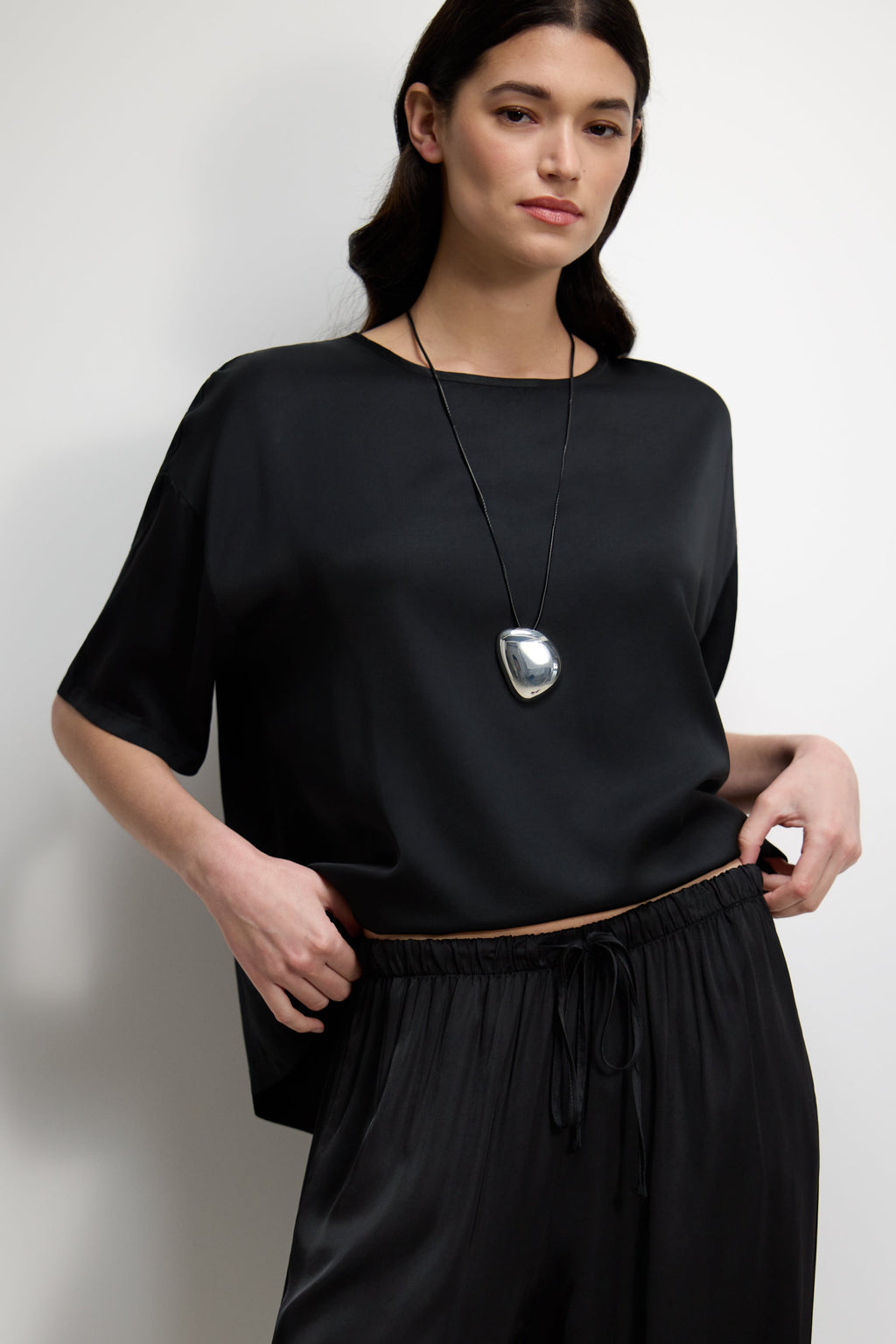 Corin Elastic Waist Satin Trousers | Black