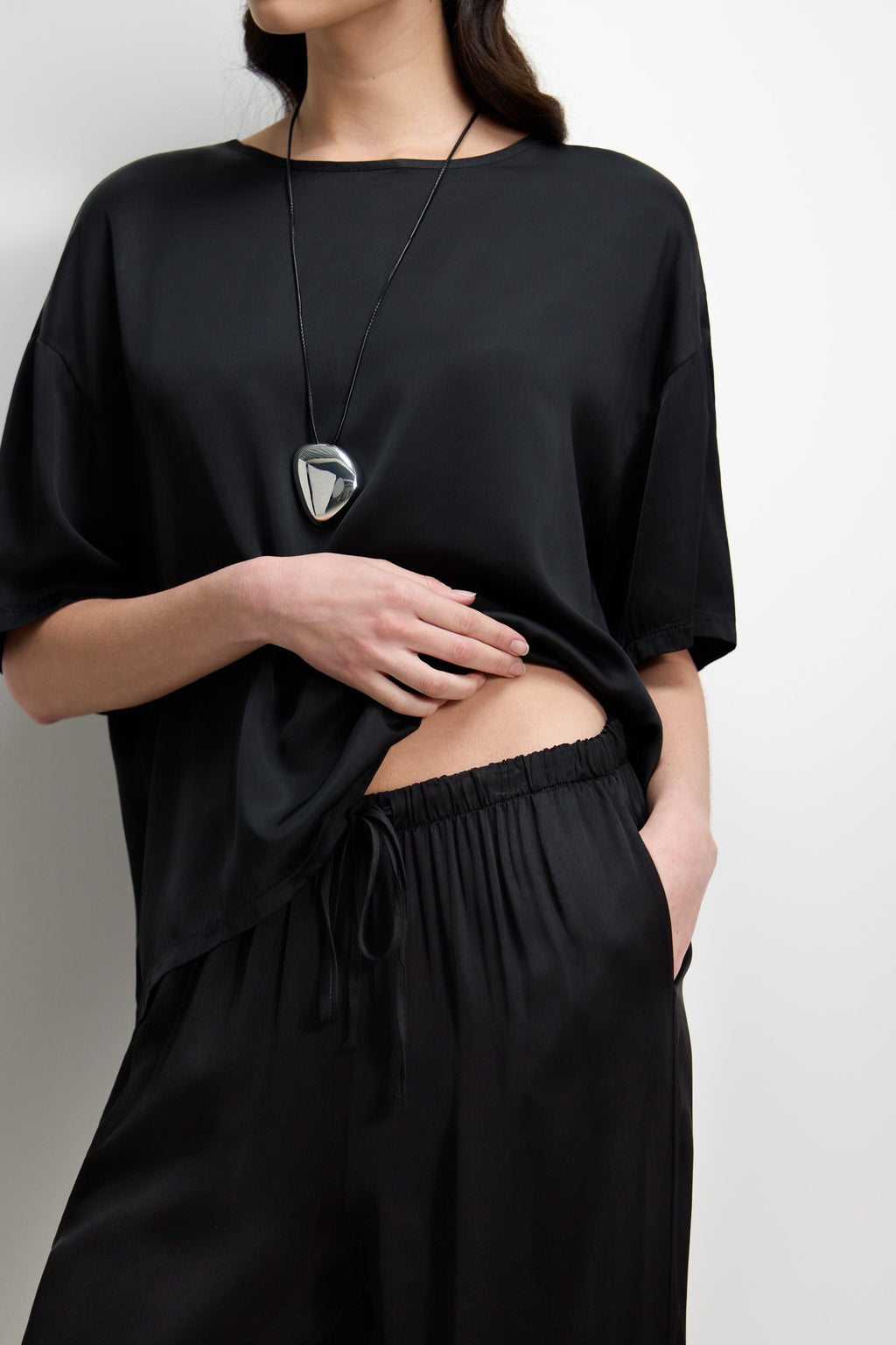 Corin Elastic Waist Satin Trousers | Black