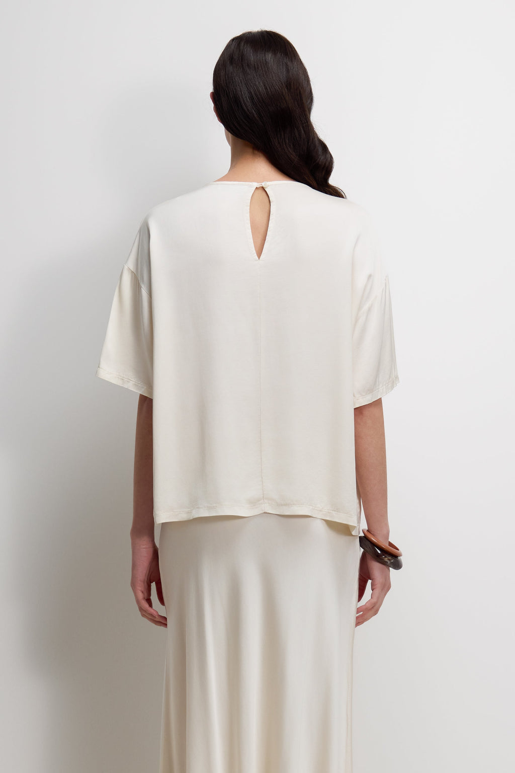 Mila Back Slit Satin Top | Ivory