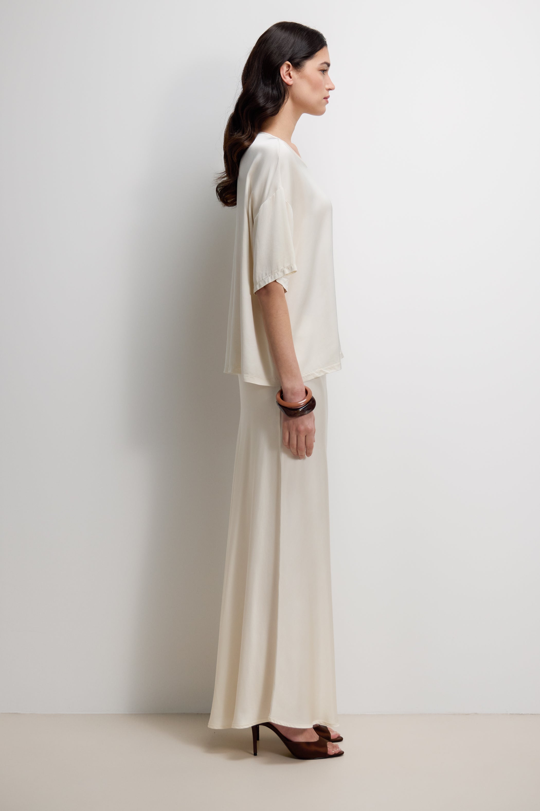 Mila Back Slit Satin Top | Ivory
