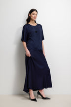 Mila Back Slit Satin Top | Navy