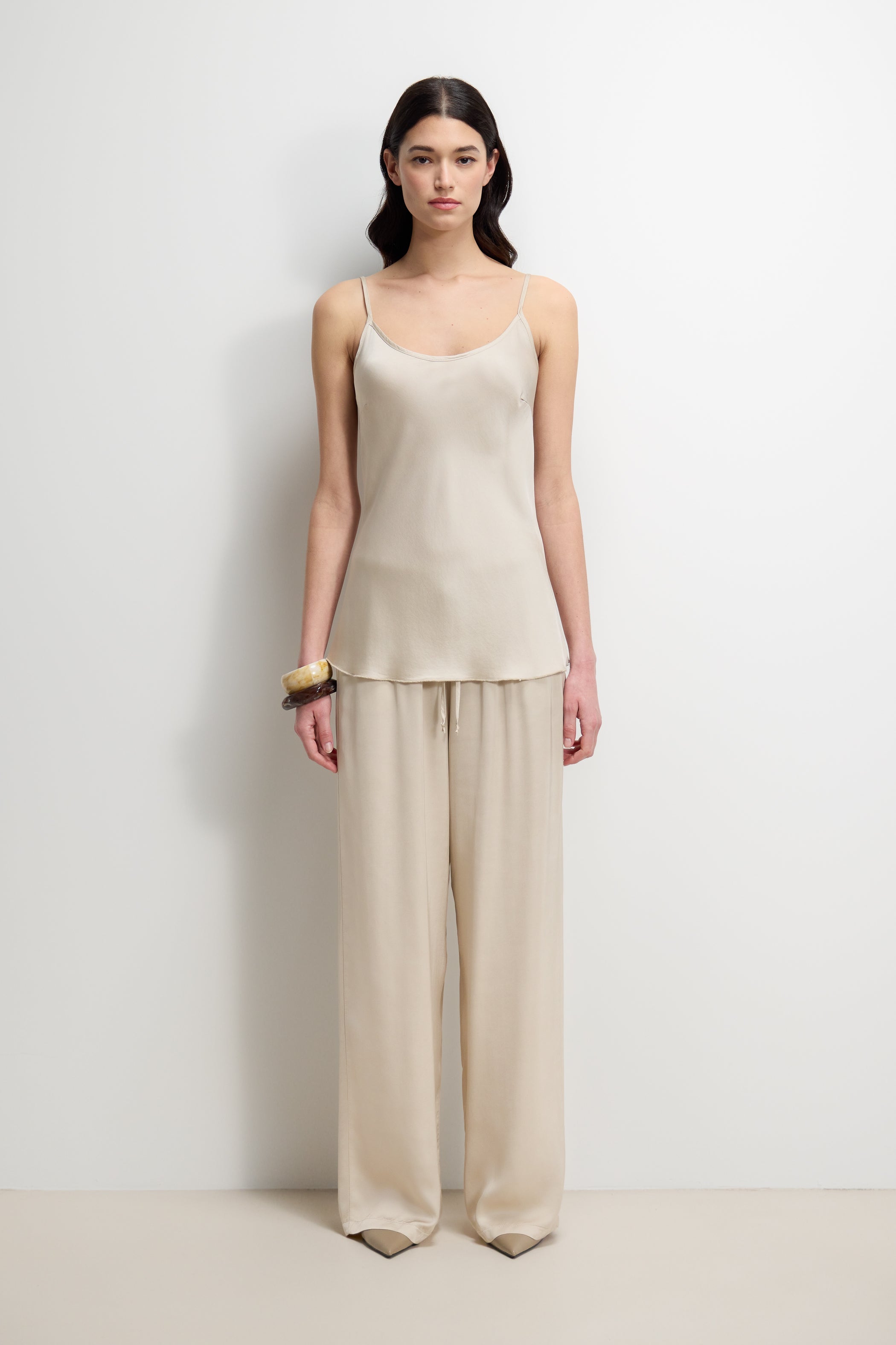 Corin Elastic Waist Satin Trousers | Light Beige