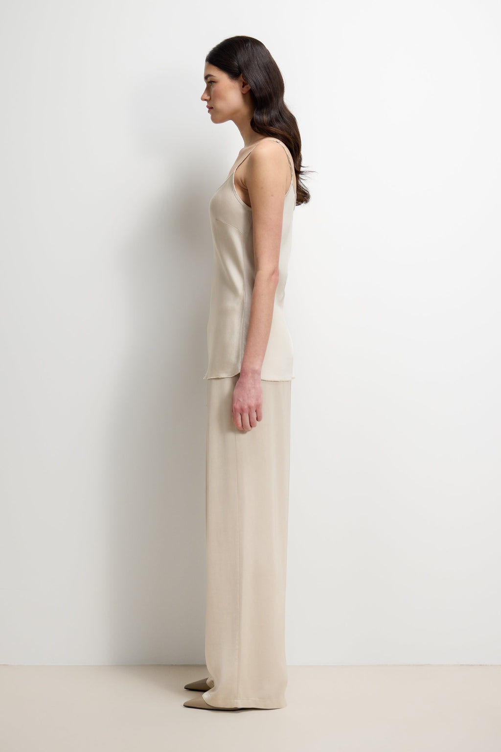 Corin Elastic Waist Satin Trousers | Light Beige