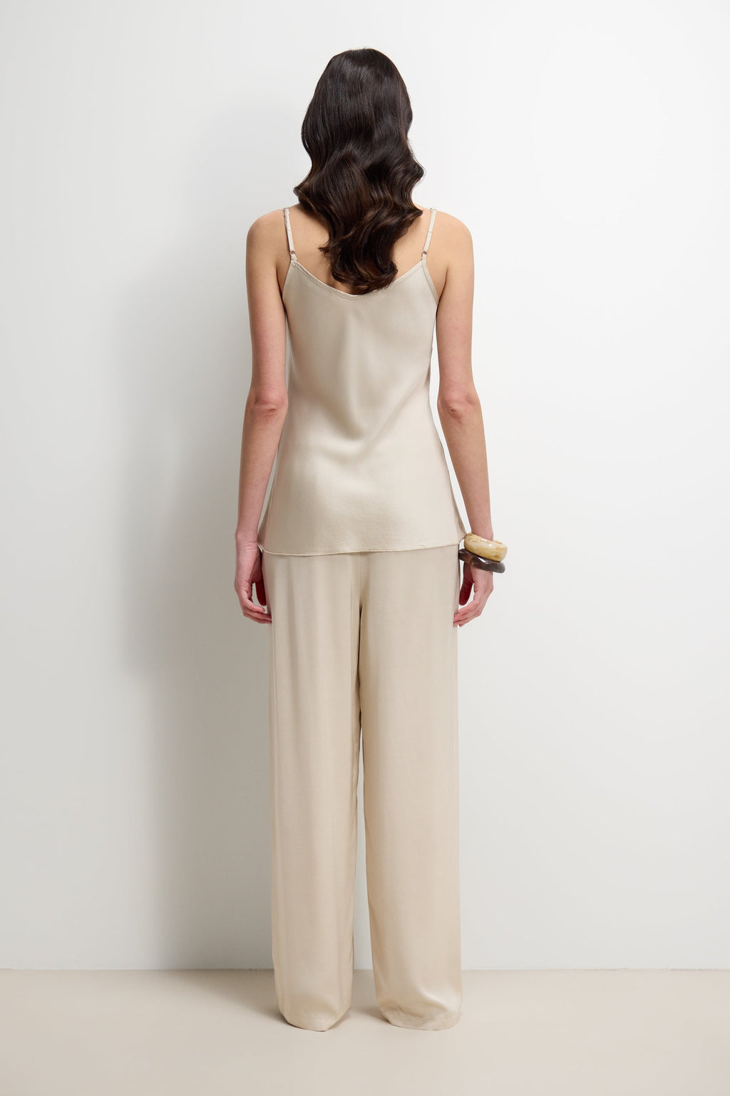 Corin Elastic Waist Satin Trousers | Light Beige