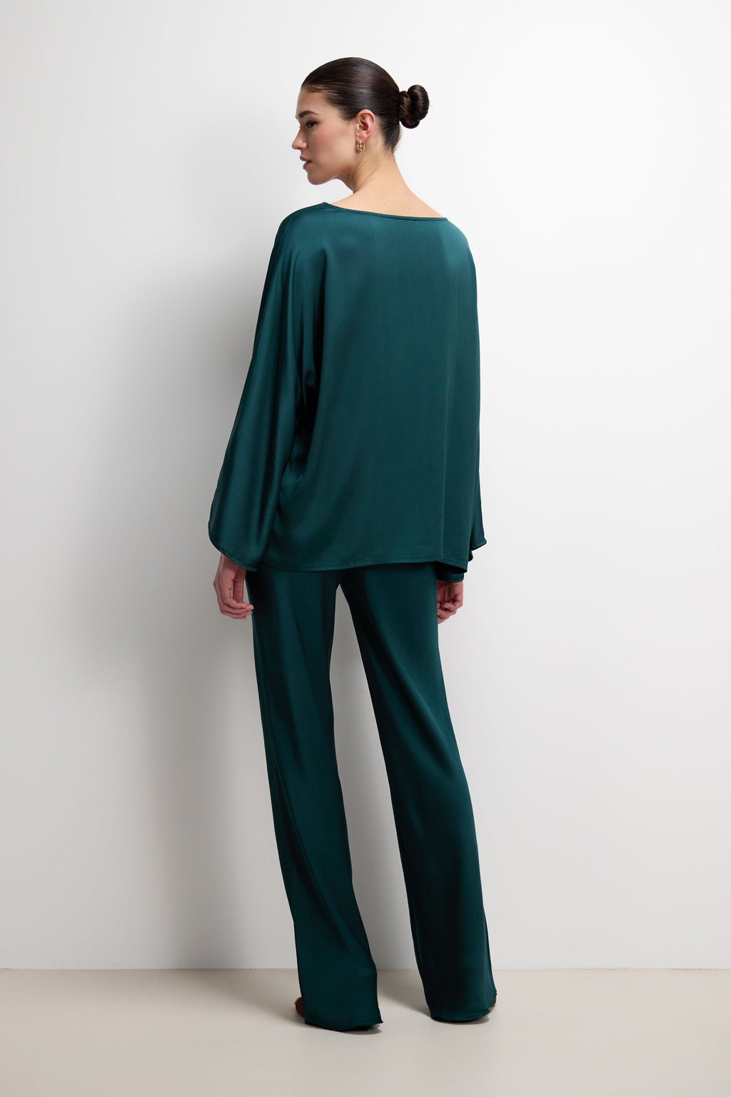 Genet Elastic Waist Bias Satin Trousers | Teal