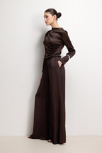 Helena Elastic Waist Satin Trousers | Espresso Brown