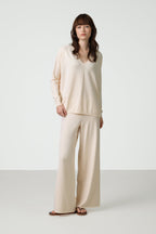 Kaia Elastic Waist Pants | Cream | Fine Knit