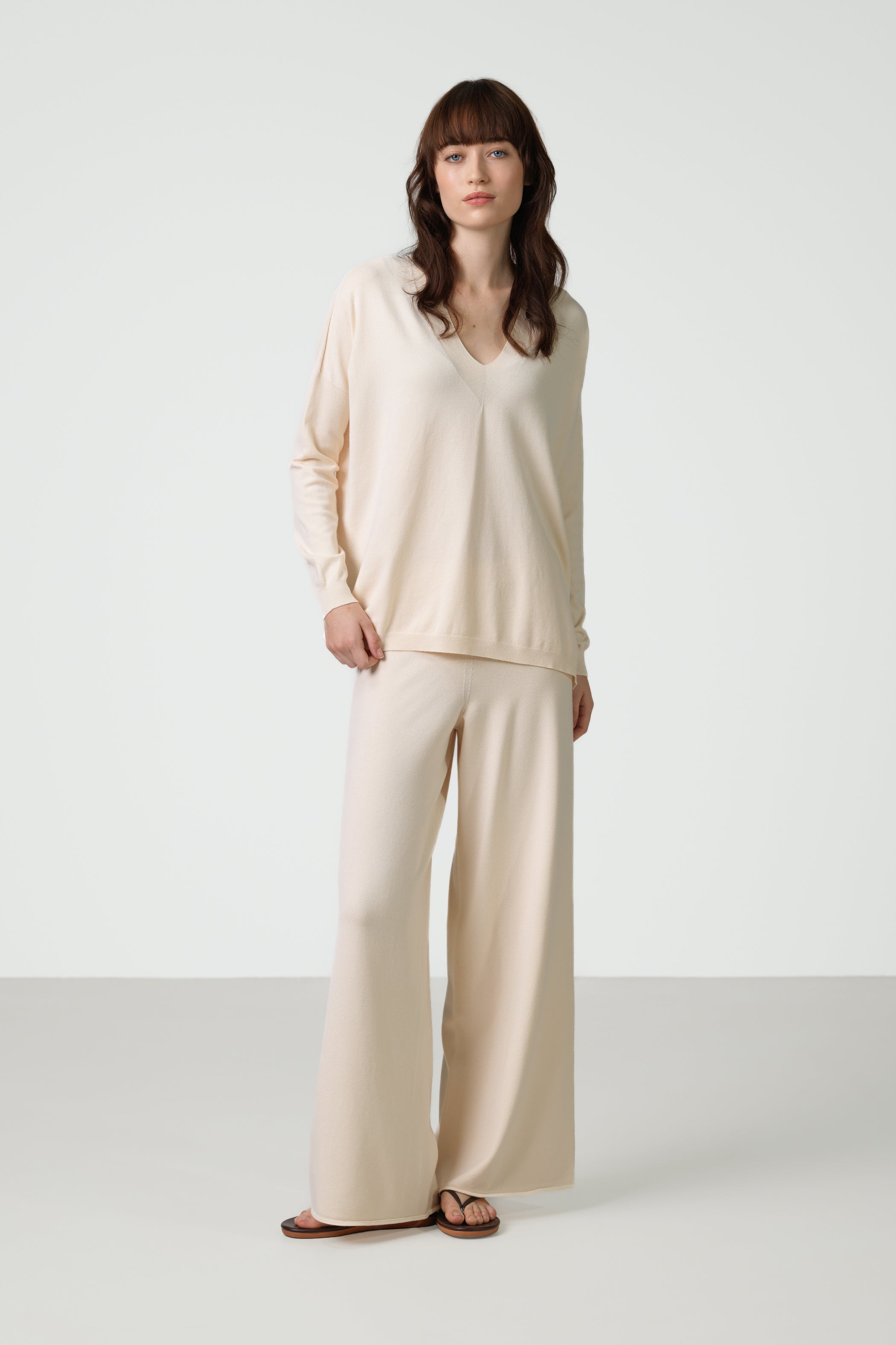 Kaia Elastic Waist Pants | Cream | Fine Knit
