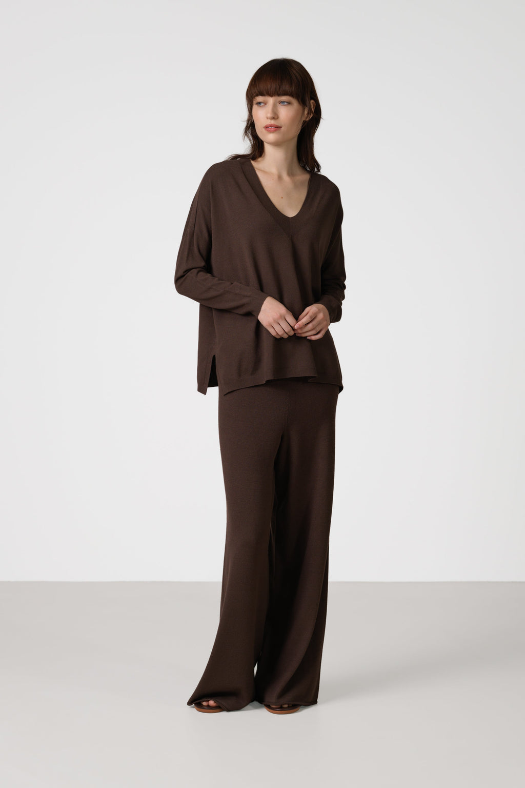 Kaia Elastic Waist Pants | Chocolate Brown | Fine Knit