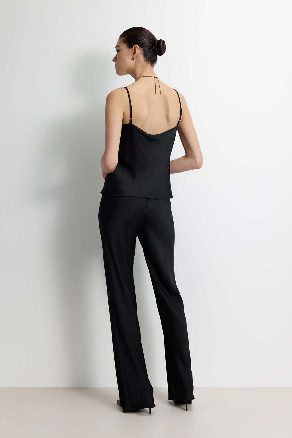 Genet Elastic Waist Bias Satin Trousers | Black