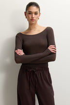Mae Featherweight Boatneck Top | Espresso Brown | Modal-Cashmere