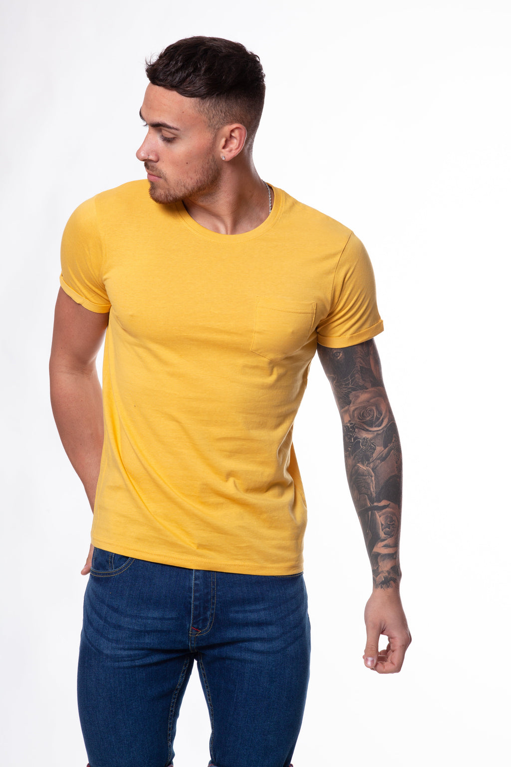 Crew Neck Pocket Roll T-Shirt