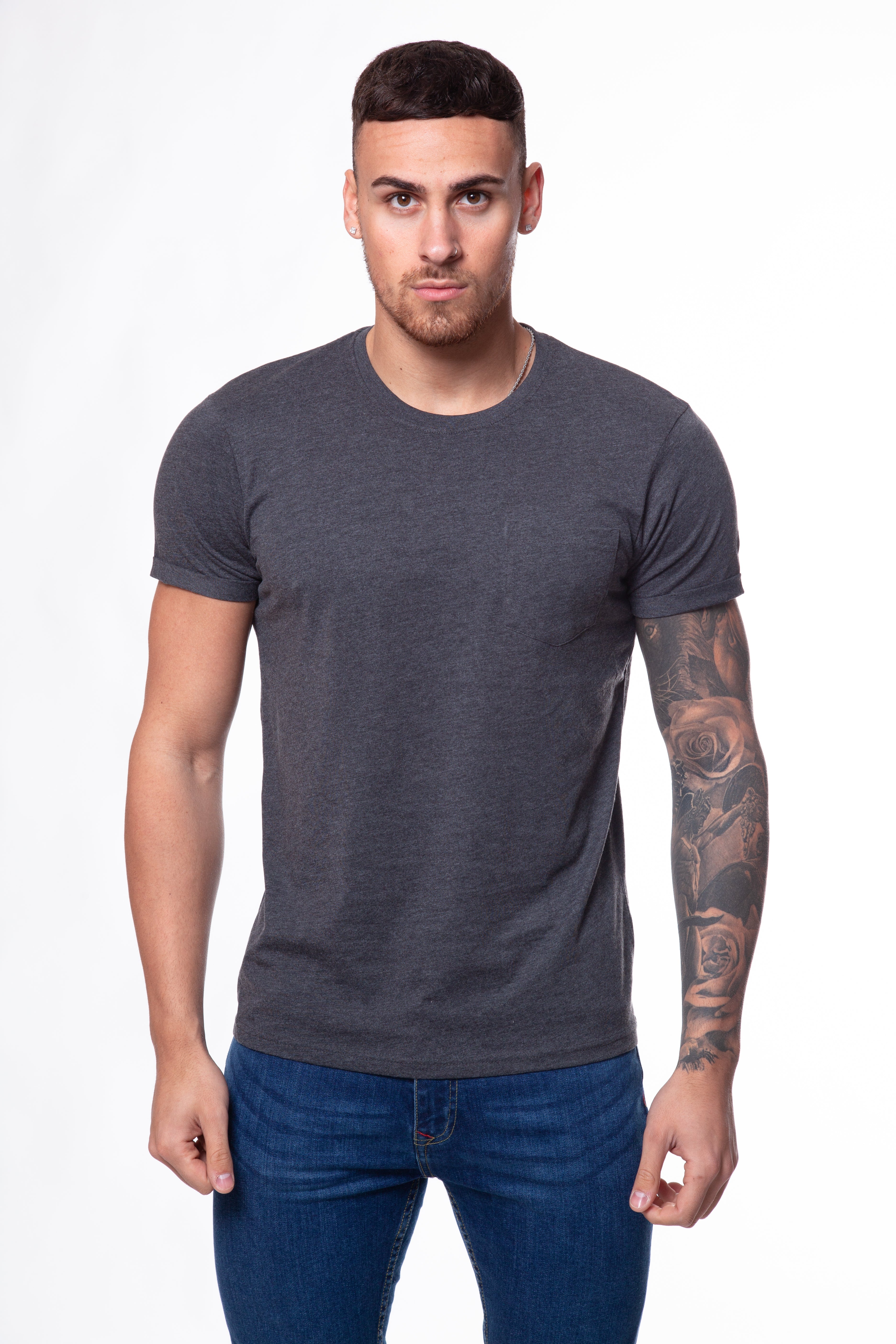 Crew Neck Pocket Roll T-Shirt