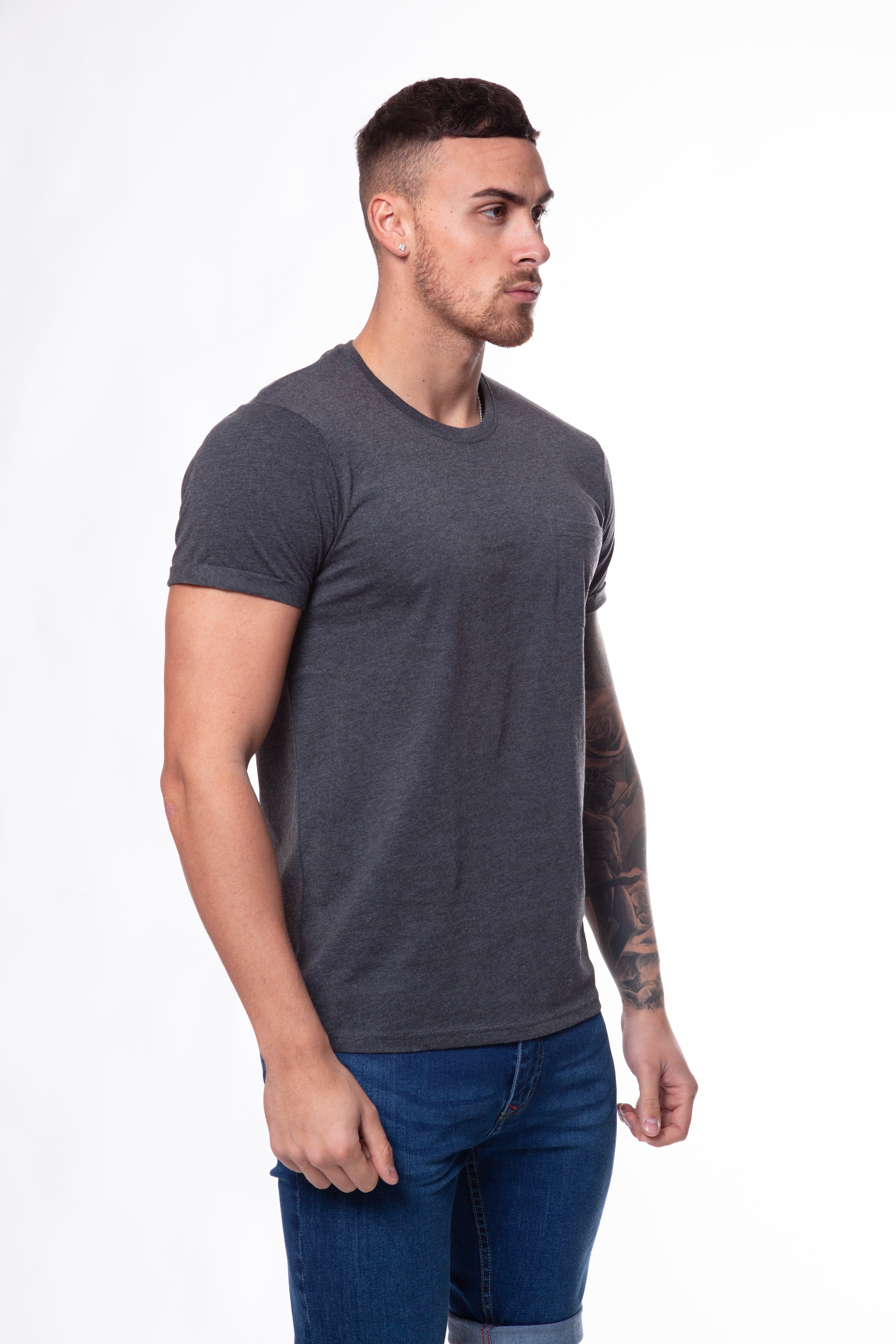 Crew Neck Pocket Roll T-Shirt