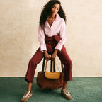 The Compton Suede Medium Ziptop Shoulder Bag in Russet - 112202