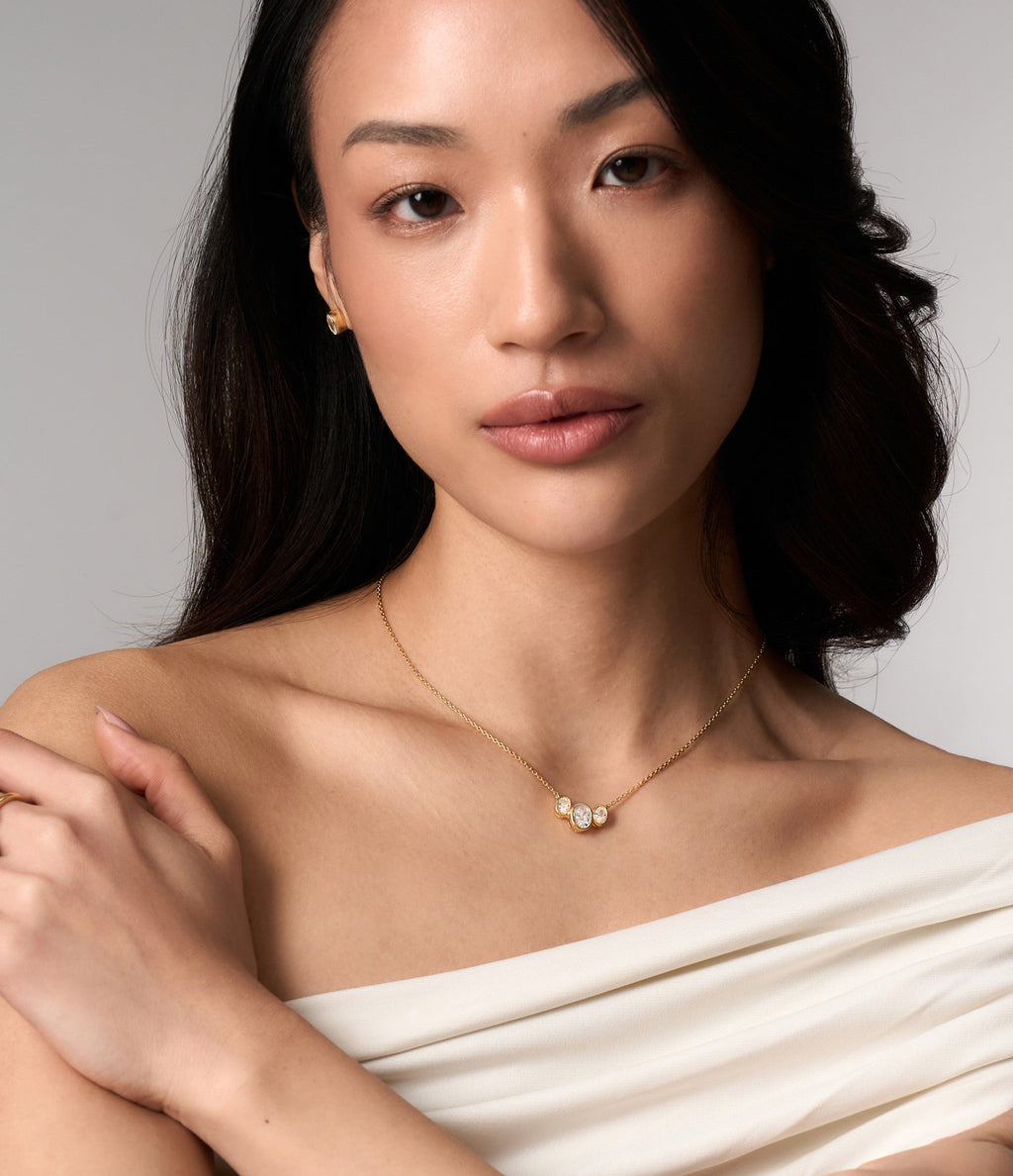 BUCKLEY LUXE - GOLD BEZEL SET OVAL TRILOGY NECKLACE