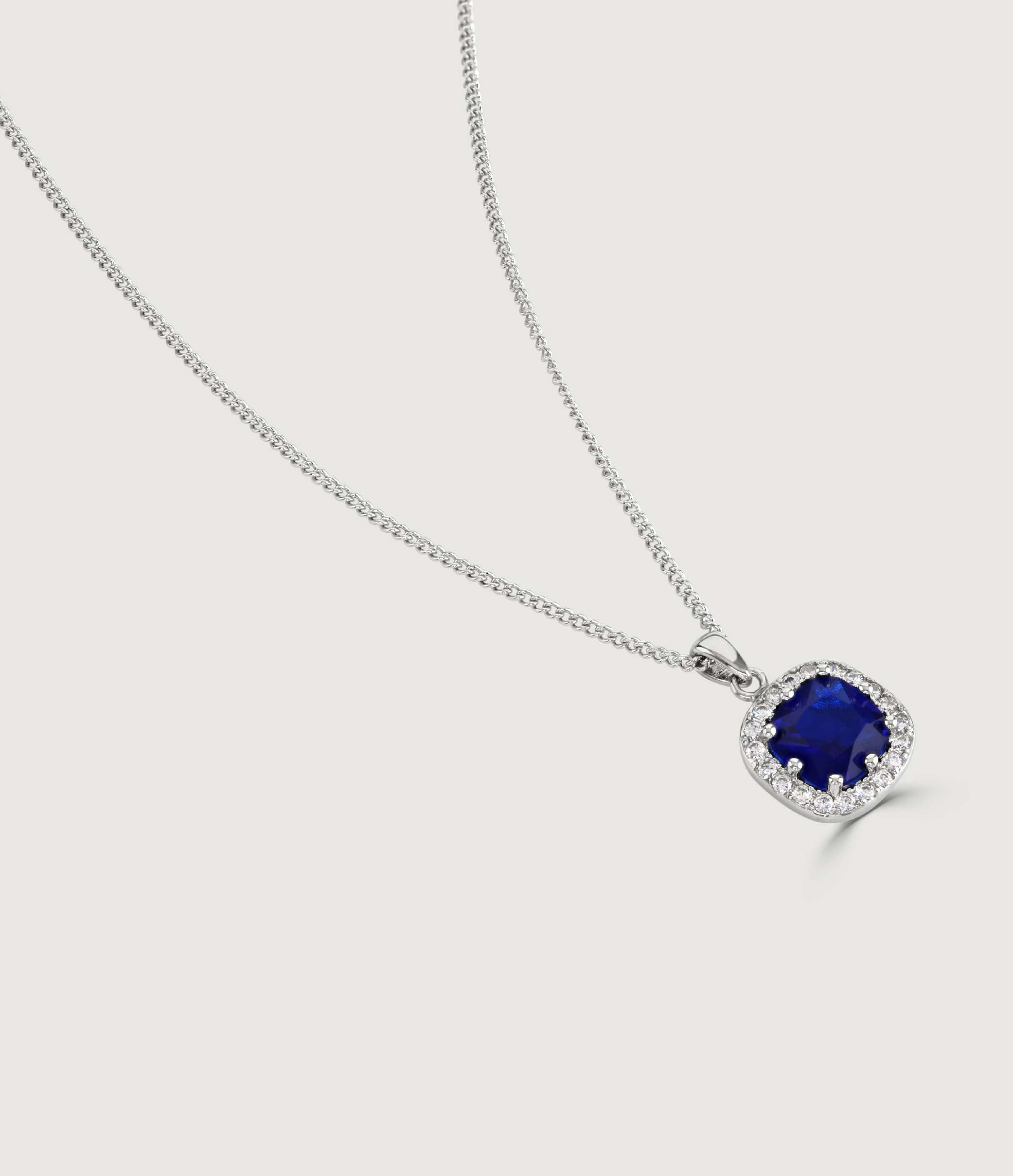 SAPPHIRE CUSHION HALO PENDANT