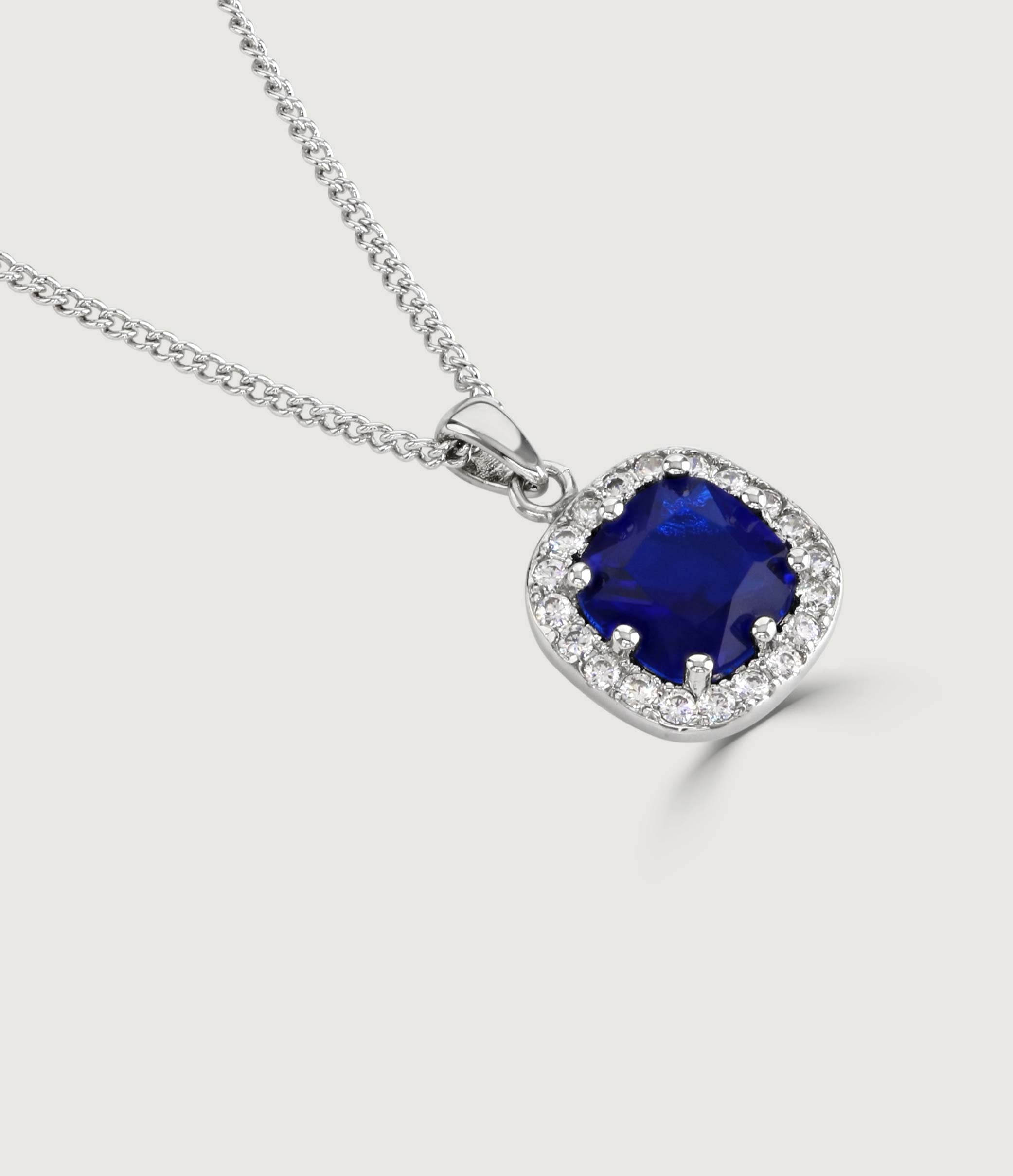 SAPPHIRE CUSHION HALO PENDANT