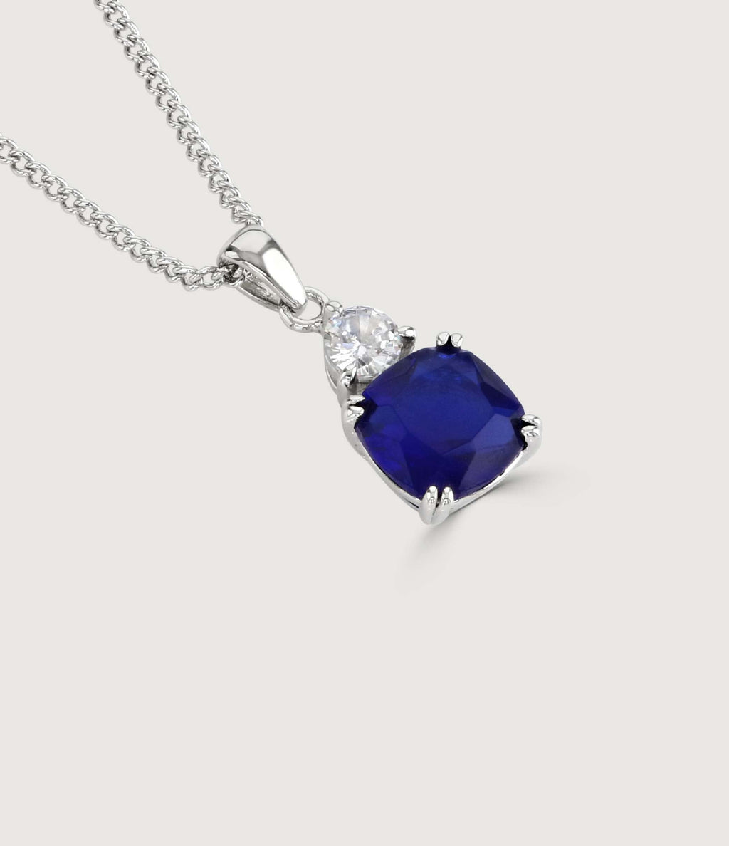 SAPPHIRE CUSHION DOUBLE DROP PENDANT