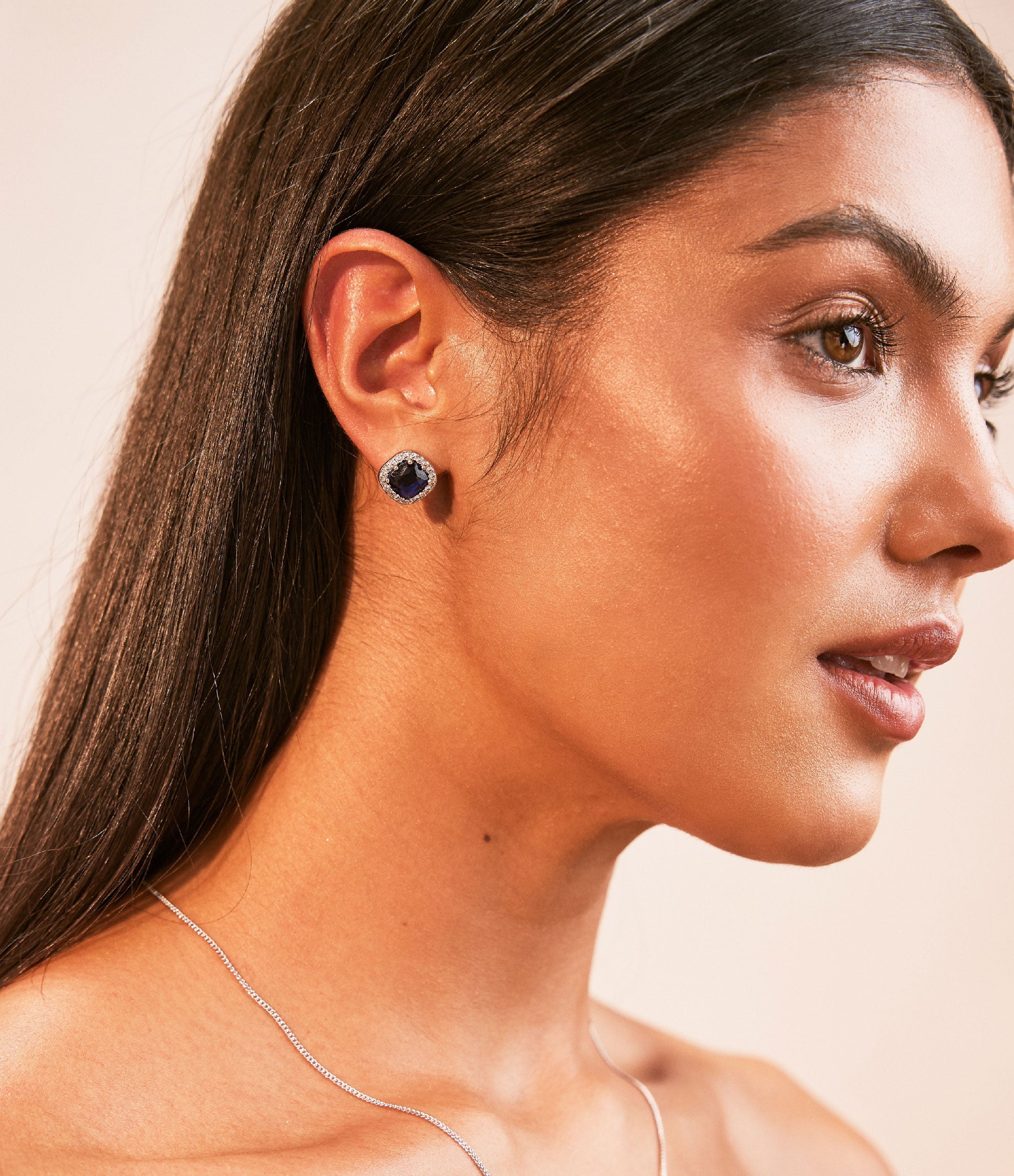 SAPPHIRE CUSHION HALO STUD EARRINGS