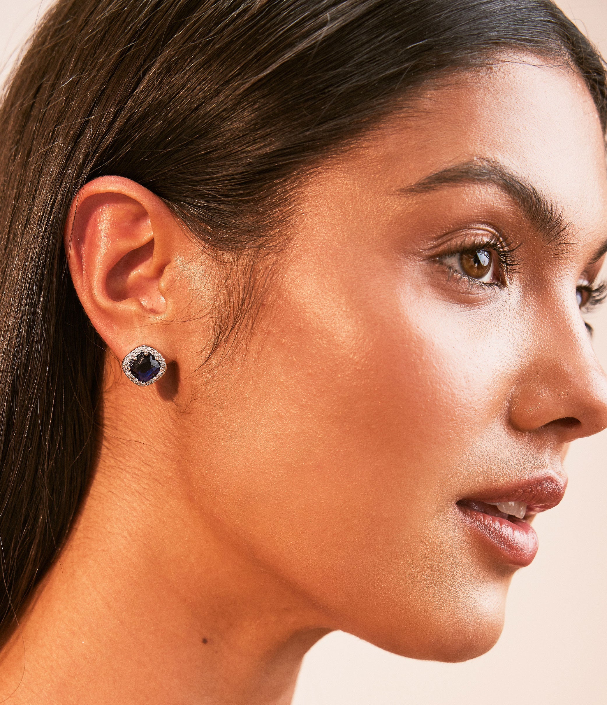 SAPPHIRE CUSHION HALO STUD EARRINGS