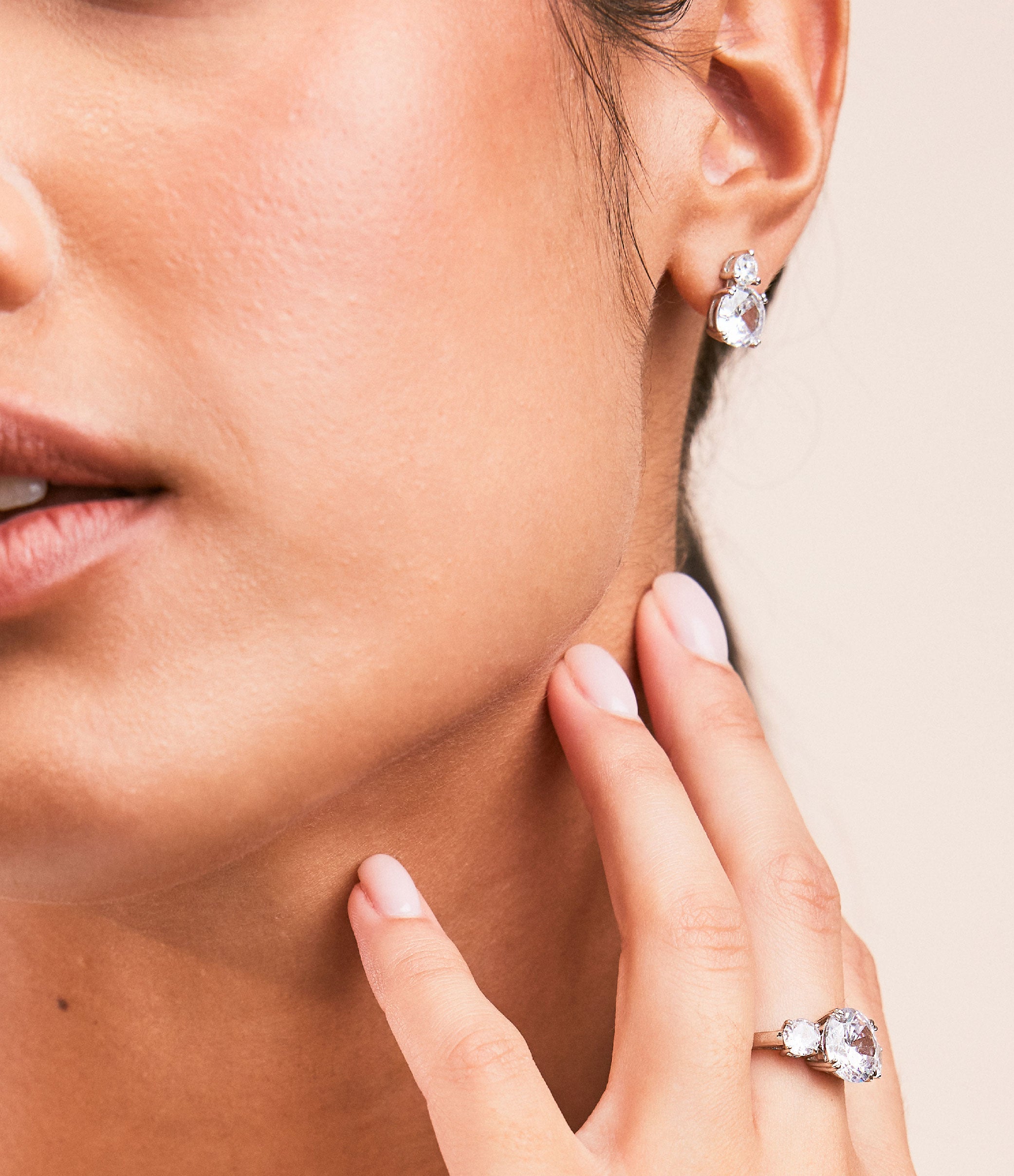 CLEAR ROUND DOUBLE DROP EARRINGS