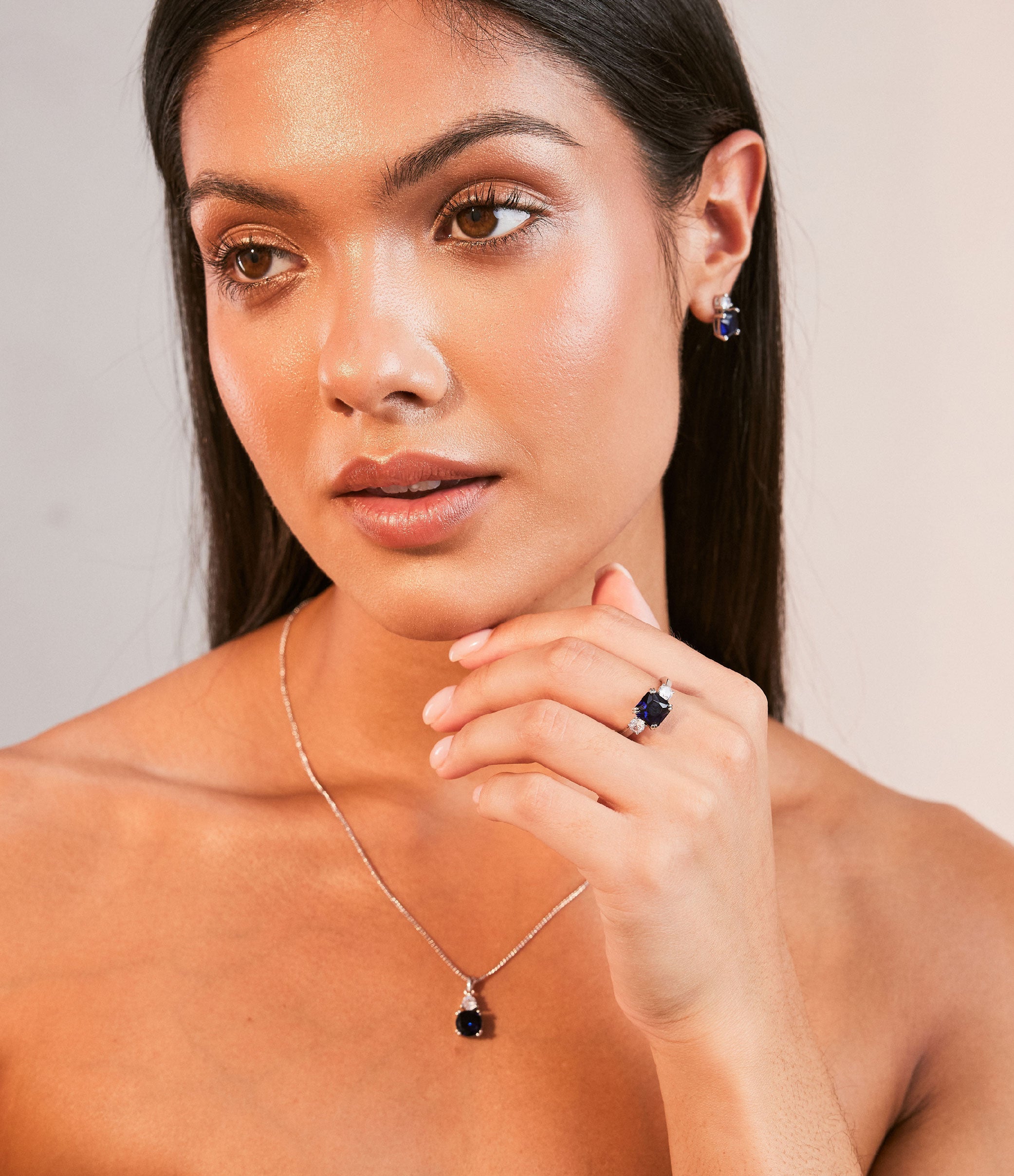 SAPPHIRE CUSHION DOUBLE DROP EARRINGS