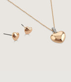 PUFFED HEART EARRING AND PENDANT SET
