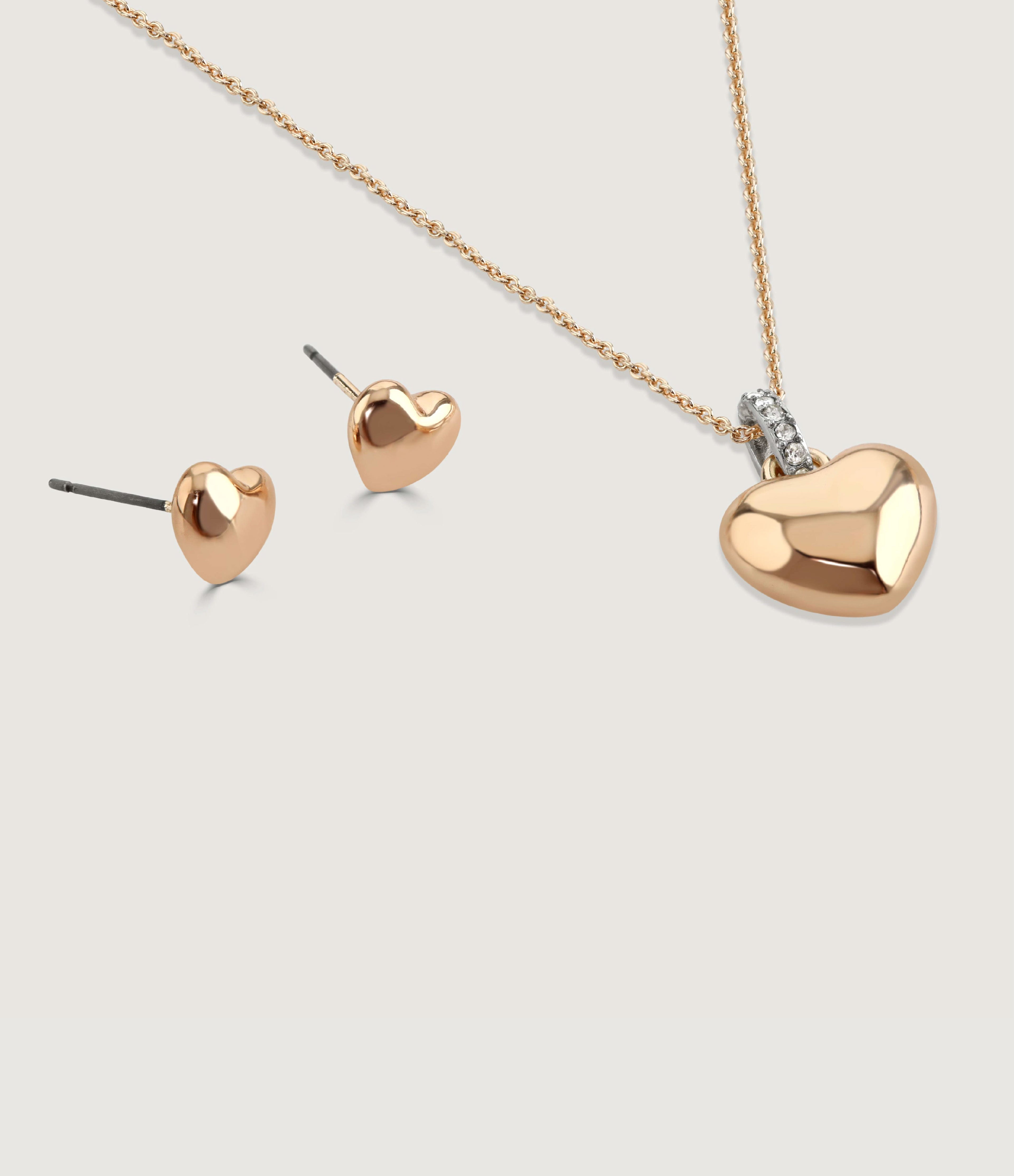 PUFFED HEART EARRING AND PENDANT SET