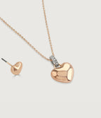 PUFFED HEART EARRING AND PENDANT SET