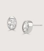 BUCKLEY LUXE - SILVER BEZEL SETTING OVAL STUD EARRINGS