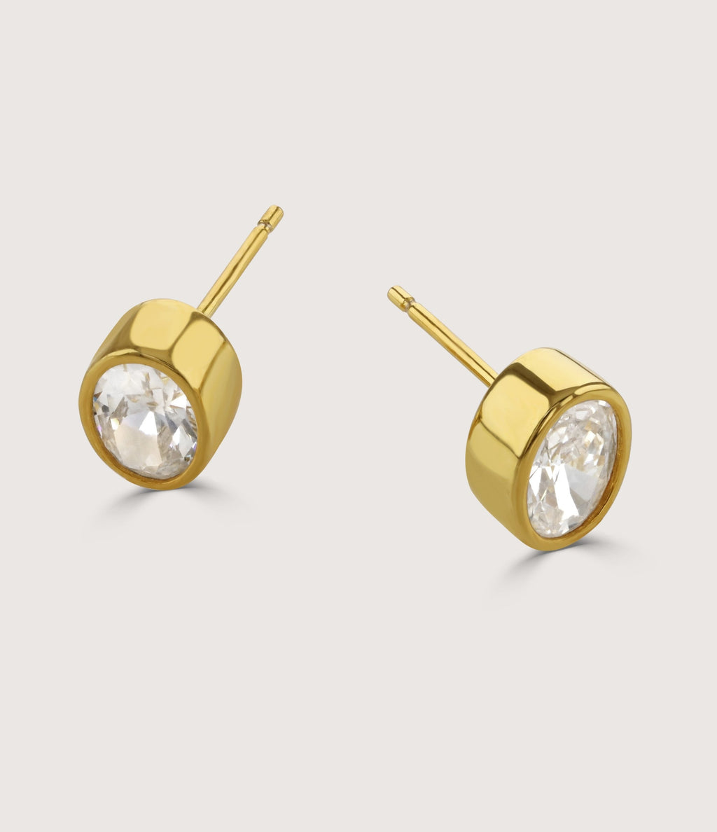 BUCKLEY LUXE - GOLD BEZEL SETTING OVAL STUD EARRINGS