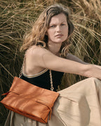 Fleet Street Leather Medium Open Top Clutch Bag in Orange Peel - 111436